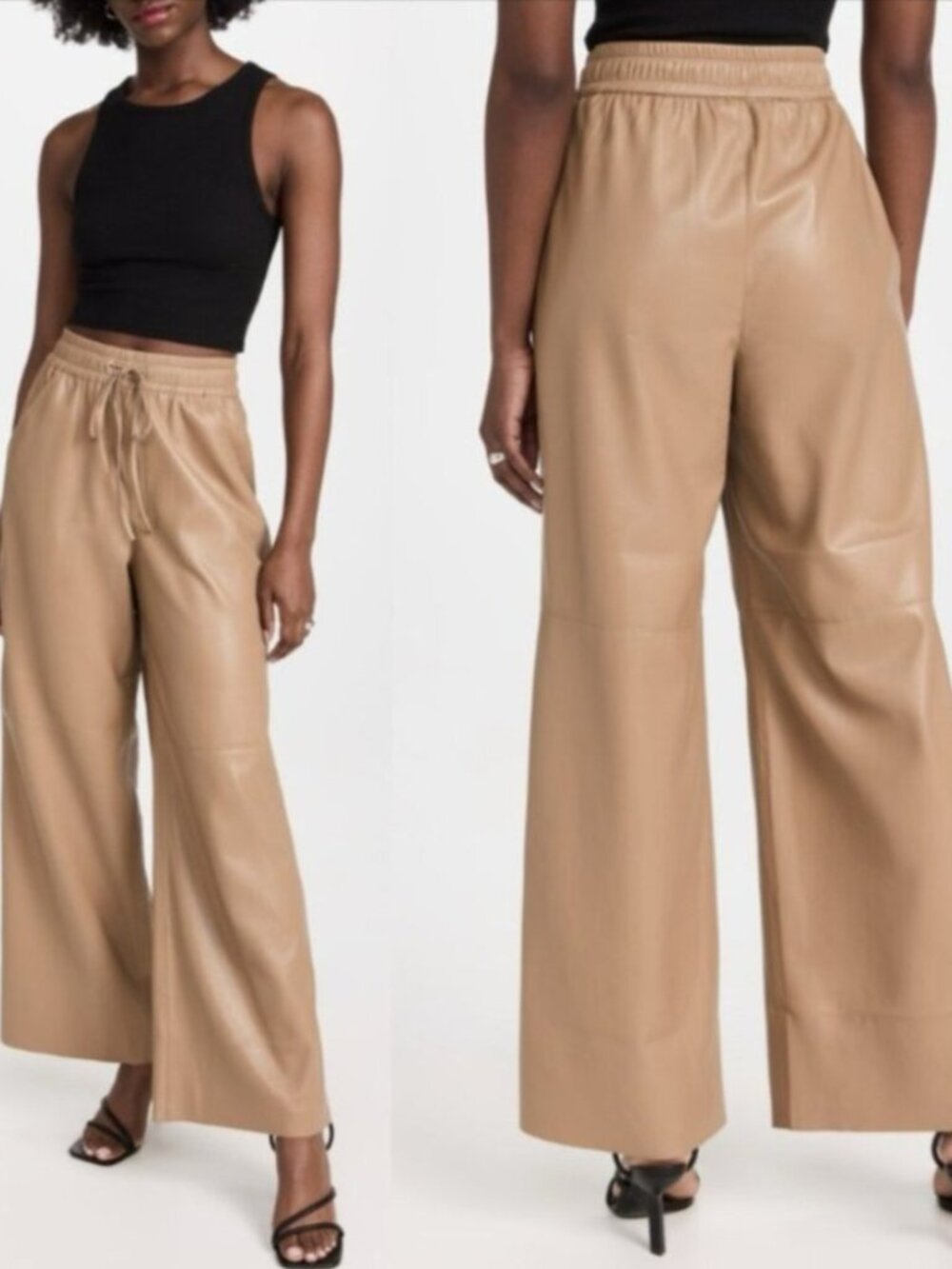 NEW NWT! GOOD AMERICAN WIDE LEG FAUX LEATHER TROUSERS PANTS ELASTIC WAIST sz 5